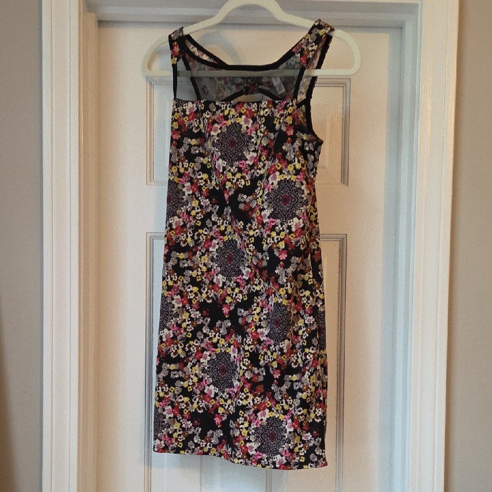 Xhilaration Black and Pink Sheath Mini Dress Square Neck Sleeveless